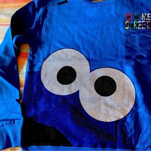 NWT s small RHINESTONE sesame street st cookie monster sweatshirt top men women